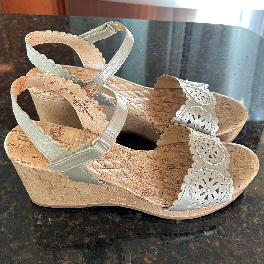 Easy Spirit Silver Cork Wedges